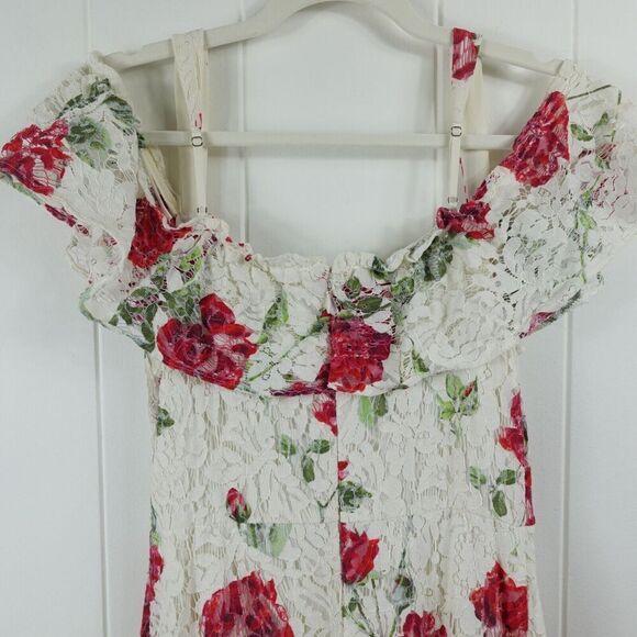 BCBGMaxazria Womens Floral Rose Dress Lace Overlay X-Small - Picture 9 of 13